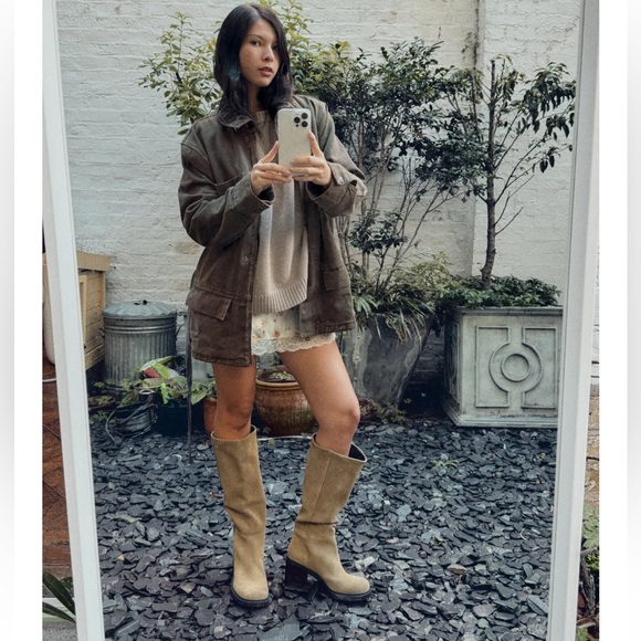 ZARA Corduroy Collar Denim Barn Jacket Brown Size L NWT - Picture 3 of 14